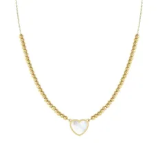 Emosfere Gold Mother of Pearl Heart Beaded Stainless Steel Necklace