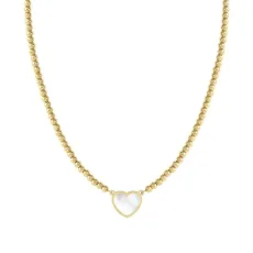 Emosfere Gold Mother of Pearl Heart Rich Beaded Stainless Steel Necklace