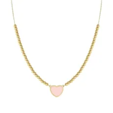 Emosfere Gold Pink Heart Beaded Stainless Steel Necklace