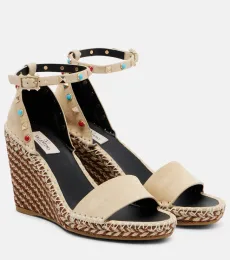Espadrilles compensées Rockstud 105 en daim Espadrilles compensées Rockstud 105 en daim