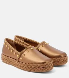 Espadrilles Rockstud en cuir métallisé Espadrilles Rockstud en cuir métallisé