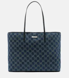 Essence Large leather-trimmed denim tote bag