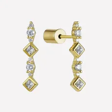 Évangeline Bar Stud Earrings - Rhodium Plated