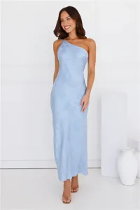 Exotic Bloom One Shoulder Satin Maxi Dress Blue Exotic Bloom One Shoulder Satin Maxi Dress Blue