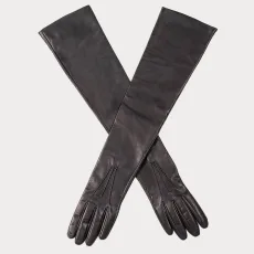Extra Long Black Leather Gloves – Silk Lined Extra Long Black Leather Gloves – Silk Lined