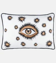 Eye embroidered cotton cushion