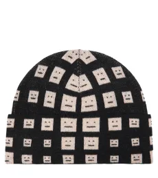 Face jacquard wool beanie hat