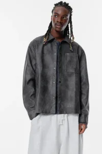 Faded Finish Leather Effect Overshirt - Anthracite grey Faded Finish Leather Effect Overshirt - Anthracite grey