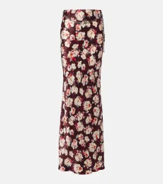 Falda larga de seda floral con cadena