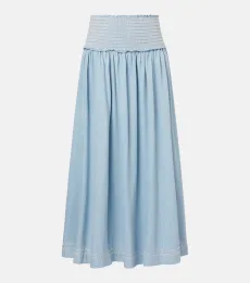 Falda midi Ascension de denim fruncida Falda midi Ascension de denim fruncida