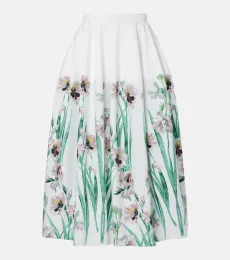 Falda midi de algodón floral Falda midi de algodón floral