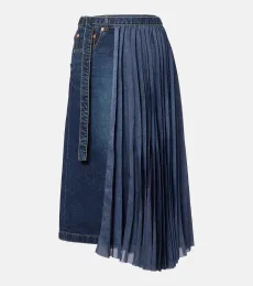 Falda midi de denim plisada Falda midi de denim plisada