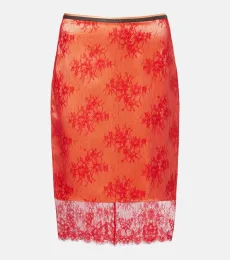 Falda midi de encaje con piel bordada Falda midi de encaje con piel bordada