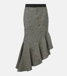 Falda midi de lana virgen de pata de gallo Falda midi de lana virgen de pata de gallo
