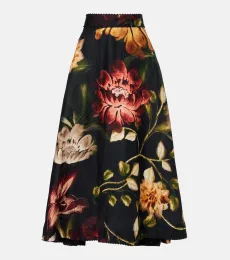Falda midi de lino floral Falda midi de lino floral