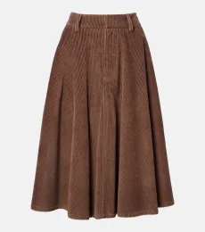 Falda midi de pana de algodón con cuentas Monili