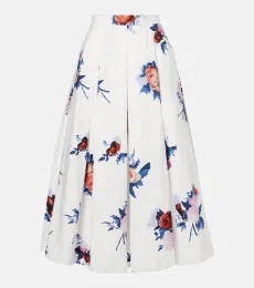 Falda midi de popelín de algodón floral Falda midi de popelín de algodón floral