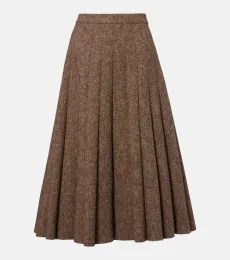 Falda midi de tweed en mezcla de lana plisada Falda midi de tweed en mezcla de lana plisada