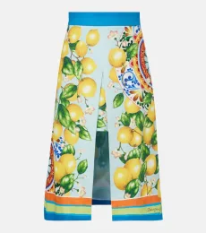 Falda midi en mezcla de algodón estampada Falda midi en mezcla de algodón estampada