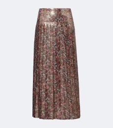 Falda midi en mezcla de seda floral plisada Falda midi en mezcla de seda floral plisada