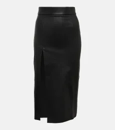 Falda midi Lea de piel Falda midi Lea de piel