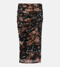 Falda midi Sheer Flowers floral drapeada Falda midi Sheer Flowers floral drapeada