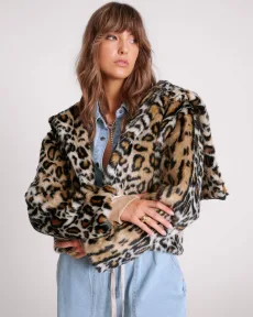 Faux Fur Leopard Split Hood Jacket - Animal Size XS Faux Fur Leopard Split Hood Jacket - Animal Size XS