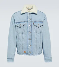 Faux fur-trimmed denim jacket Faux fur-trimmed denim jacket