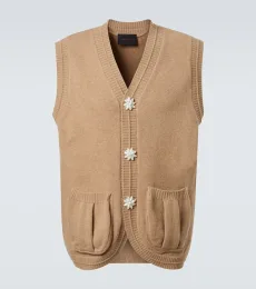 Faux pearl-embellished wool-blend vest Faux pearl-embellished wool-blend vest