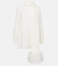 Feather-trimmed silk top Feather-trimmed silk top