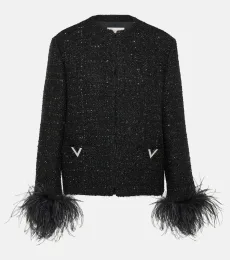Feather-trimmed tweed jacket Feather-trimmed tweed jacket