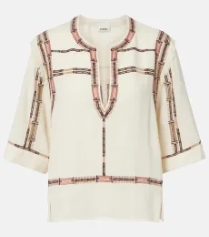 Fiosa embroidered fringed silk top Fiosa embroidered fringed silk top