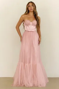 First Kiss Feeling Strapless Maxi Dress Pink First Kiss Feeling Strapless Maxi Dress Pink
