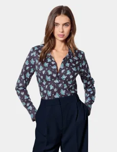 Fitted Navy Blue Floral Shirt NavyBlue Cotton Women's Fitted Navy Blue Floral Shirt NavyBlue Cotton Women's