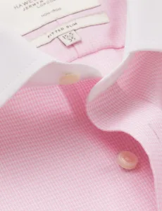Fitted Slim Pink White Dogtooth Twill Non-Iron Shirt Contrast Detail PinkWhite Plaid Men's Fitted Slim Pink White Dogtooth Twill Non-Iron Shirt Contrast Detail PinkWhite Plaid Men's