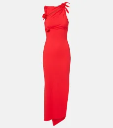 Floral-appliquà asymmetric jersey maxi dress Floral-appliquà asymmetric jersey maxi dress