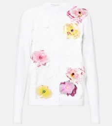 Floral-appliquà cotton-blend cardigan Floral-appliquà cotton-blend cardigan