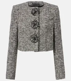 Floral-appliquà cotton-blend tweed jacket Floral-appliquà cotton-blend tweed jacket