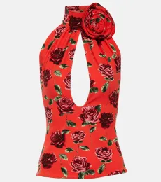 Floral-appliquà cutout halterneck top Floral-appliquà cutout halterneck top