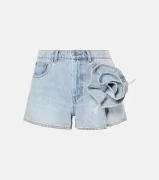 Floral-appliquà denim shorts Floral-appliquà denim shorts