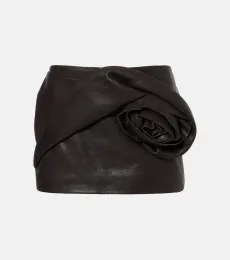 Floral-appliquà leather miniskirt Floral-appliquà leather miniskirt