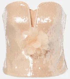 Floral-appliquà sequined bustier top Floral-appliquà sequined bustier top