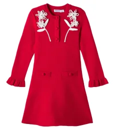 Floral-appliquà wool and cotton-blend dress Floral-appliquà wool and cotton-blend dress