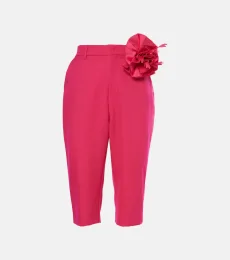 Floral-appliquà wool capri pants Floral-appliquà wool capri pants