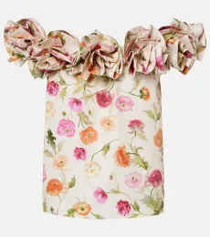 Floral-appliqué off-shoulder cotton-blend top Floral-appliqué off-shoulder cotton-blend top