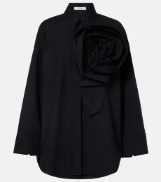 Floral-appliqué oversized cotton-blend shirt Floral-appliqué oversized cotton-blend shirt