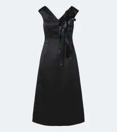 Floral-appliqué satin midi dress