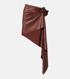 Floral-applique satin miniskirt