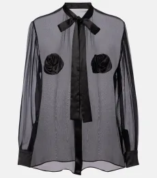 Floral-appliqué sheer silk blouse Floral-appliqué sheer silk blouse
