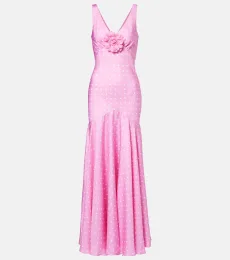 Floral-applique silk twill gown Floral-applique silk twill gown